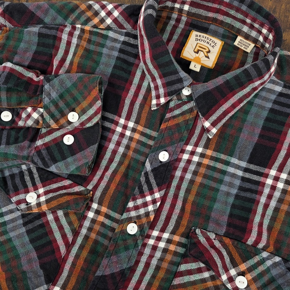 Resistol Double R‎ Long Sleeve Button Up Flannel Shirt Multicolor Plaid Mens L